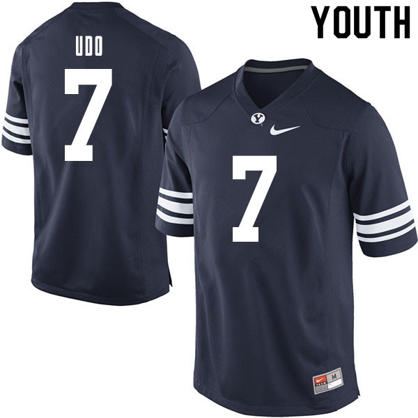 Youth #7 George Udo BYU Cougars College Football Jerseys Sale-Navy